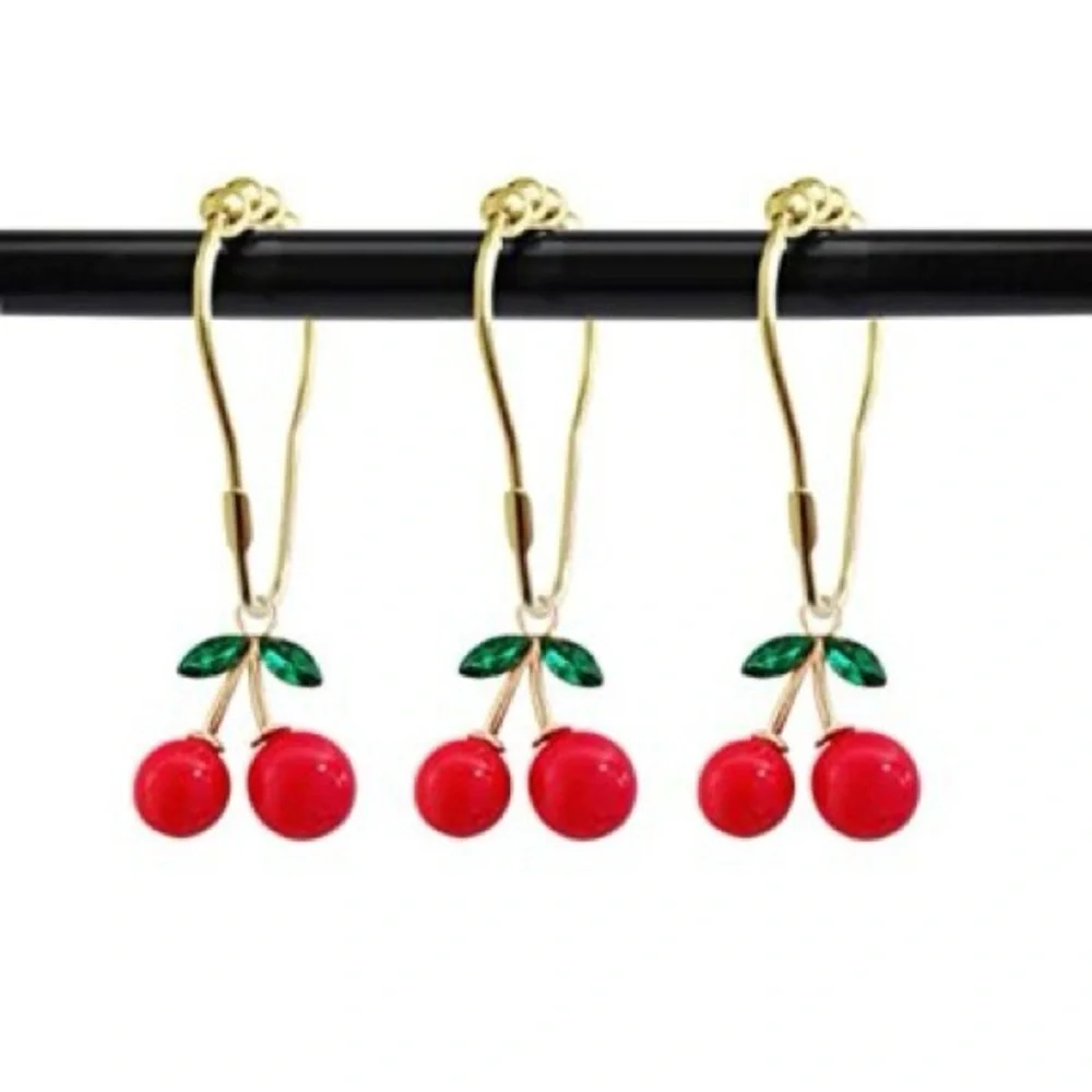 Whimsical Cherry Shower Hooks - Red and Green
